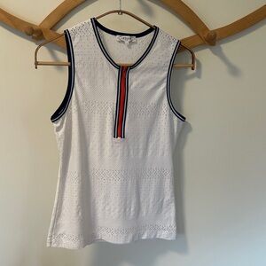 E’Toile Sport White Sleeveless Top with Orange and Navy Trim
